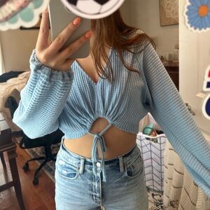 URBAN OUTFITTERS OUT FROM UNDER BLUE CROPPED SWEATER